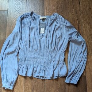 NWT Women's Long Sleeve Smocked Blouse - Universal Thread sz S, Blue